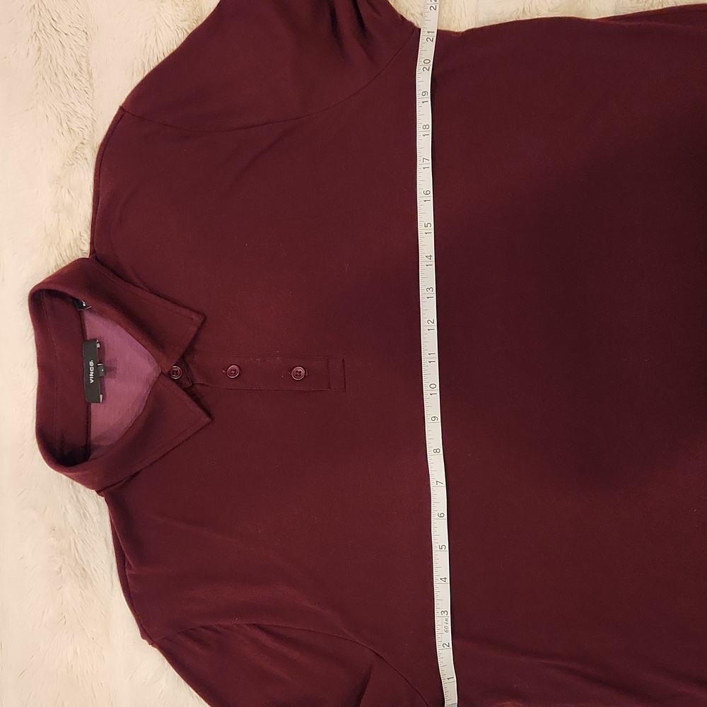 Vince Double Layer Men Long Sleeve Polo Shirt Burgundy Maroon Color Size L - Picture 10 of 16